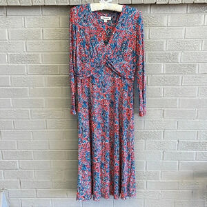 Boden Elodie Blue/Red Empire Waist Midi Jersey Dress- US 10P